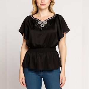 Lucy Paris‎ Black Embroidered Blouse, size S